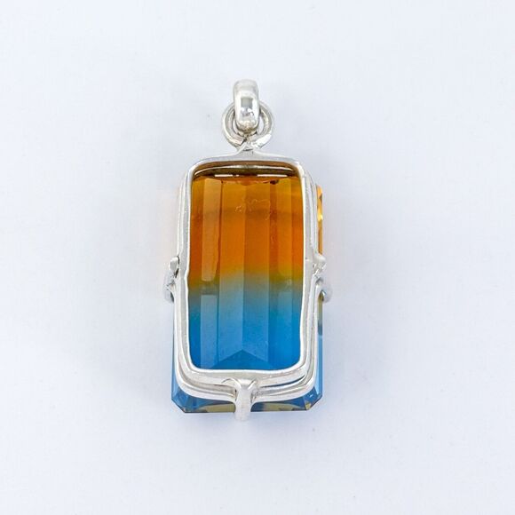 Vintage Sterling Silver 925 Orange Blue Ametrine Emerald Cut Pendant - Picture 4 of 7